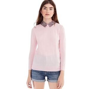 J.Crew Tippi Sweater Baby Pink‎ Floral Liberty Collar Women S 100% Merino Wool